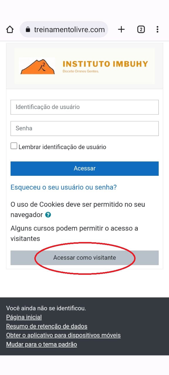 Tela de acesso ao Moodle